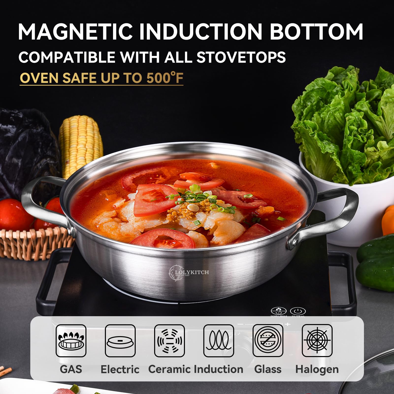 LOLykITCH cool-grip riveted handles stay cool during high-heat cooking