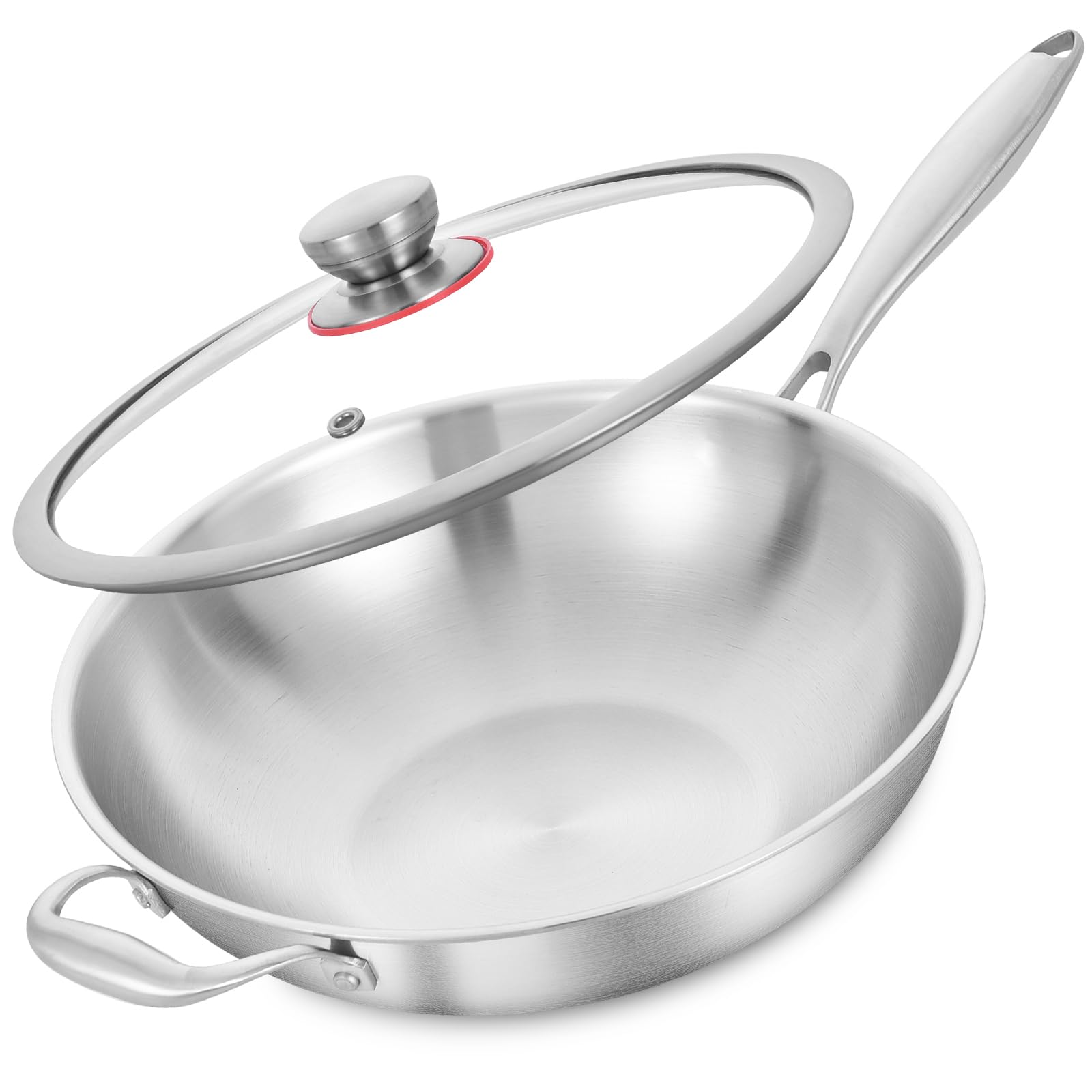 LOLYKITCH Tri-Ply Wok construction highlights durable layers for even heat distribution.