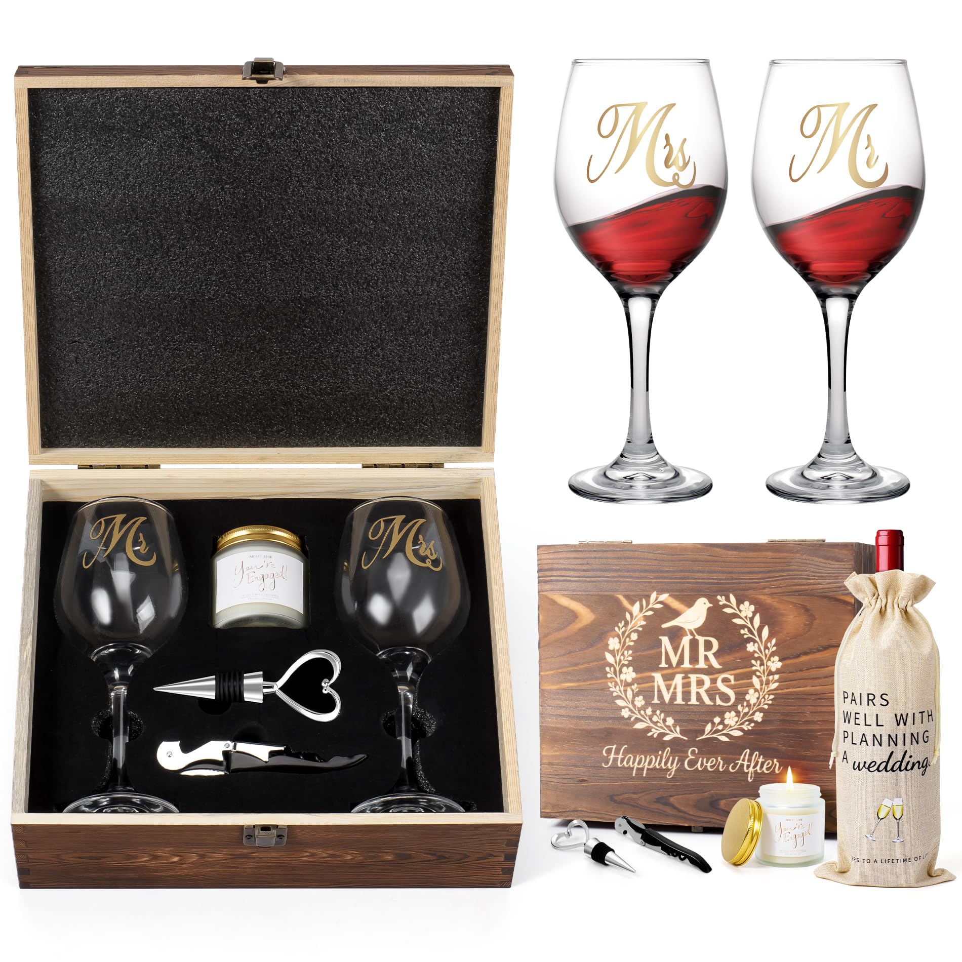 LOMEVE Mr & Mrs wine glasses for elegant toasts and keepsakes.