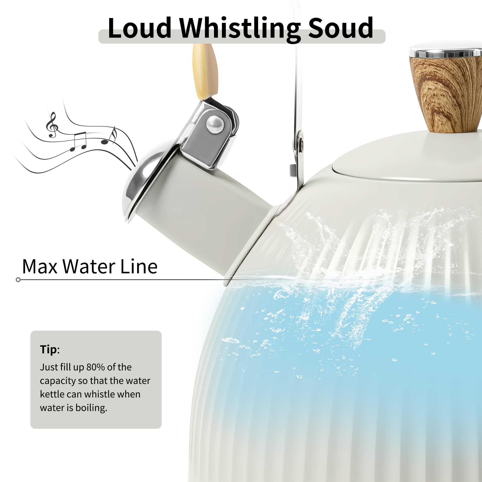 Lonffery wooden-handle tea kettle demonstrates ergonomic grip and safe pouring.