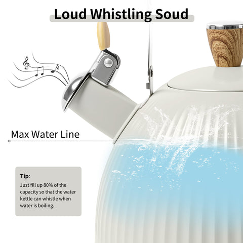 Lonffery wooden-handle tea kettle demonstrates ergonomic grip and safe pouring.