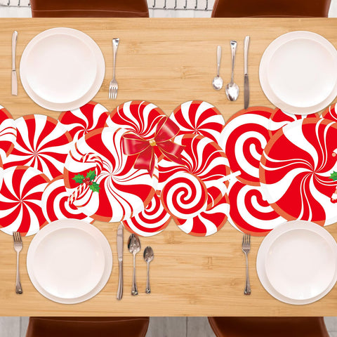 Lonfliness candy cane motif runner protects tabletops while brightening dining spaces