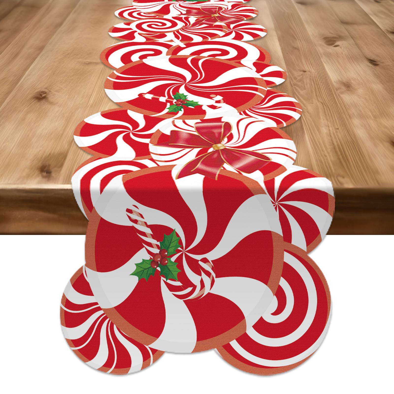 Lonfliness peppermint table runner with candy cane pattern adds festive charm to Christmas meals