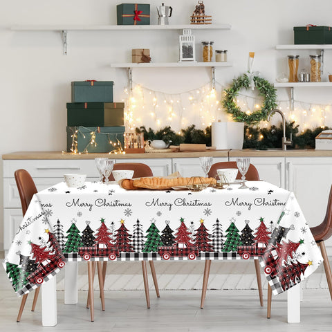 Lonfliness Merry Christmas text tablecloth; adds cheerful holiday branding.