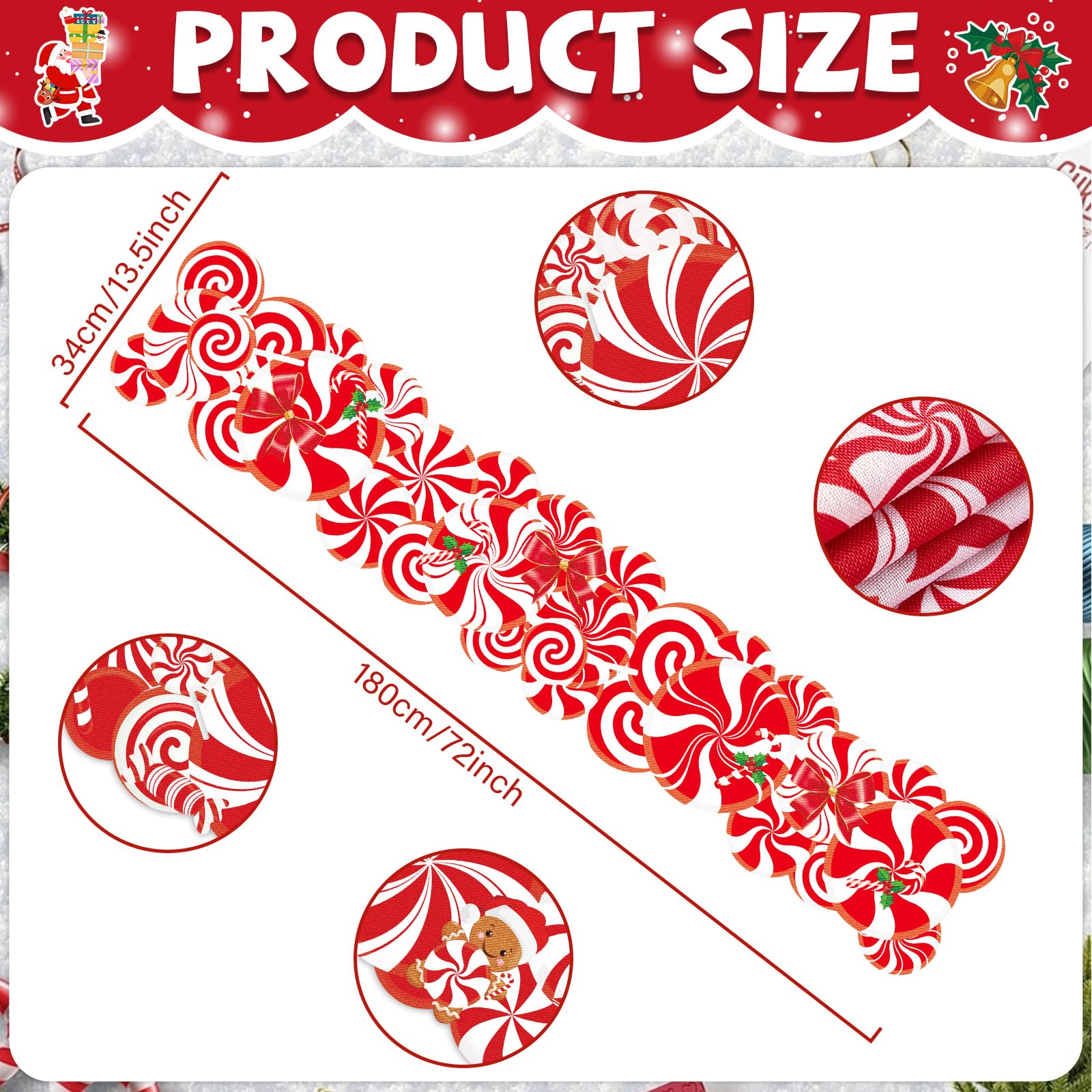 Lonfliness red white table runner highlights candy cane decor for holiday tables