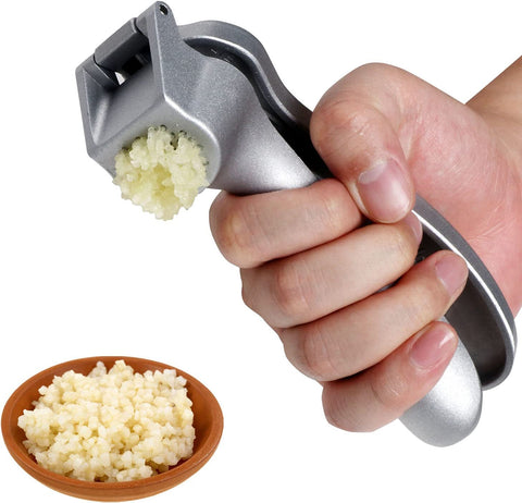 Longmann Pampered Chef garlic press highlighting ergonomic comfortable handle.