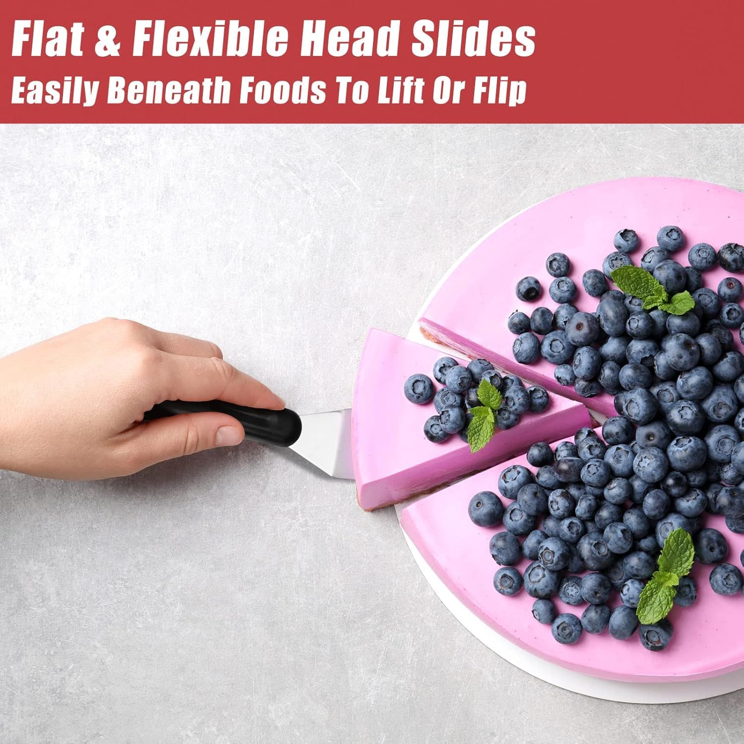 Longmann Pampered Chef Mini-Serving Spatula 2622 bevel edge slides under desserts smoothly.