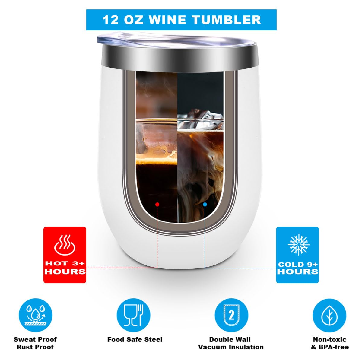 LONGXIN 12 oz stainless steel tumbler held outdoors for patio sipping