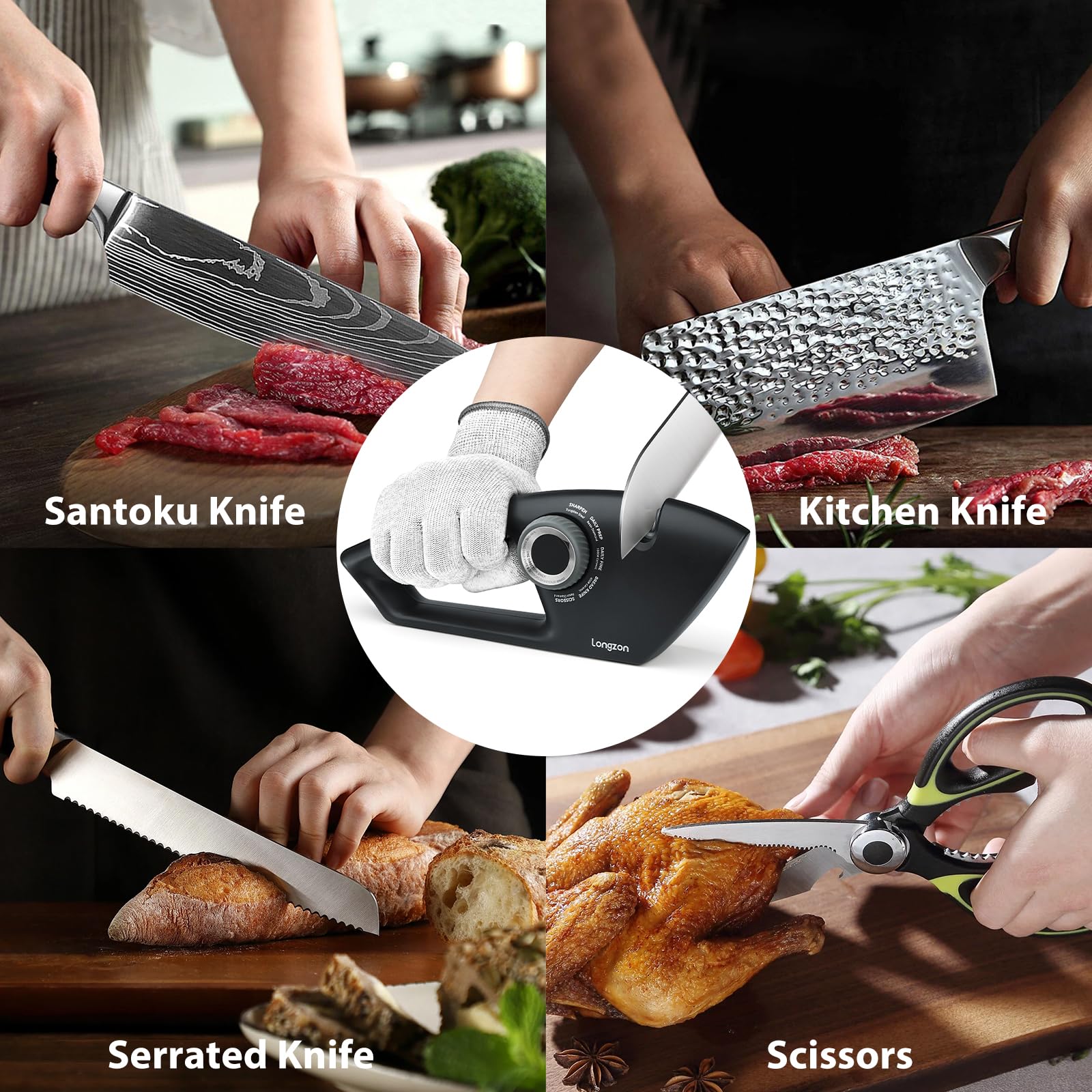 Longzon scissors slot sharpens and polishes kitchen scissors.