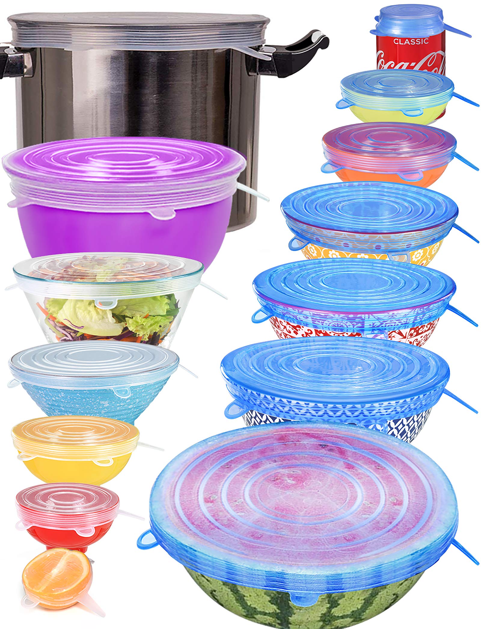 Longzon silicone stretch lids 14-pack overview showing reusable multi-size covers