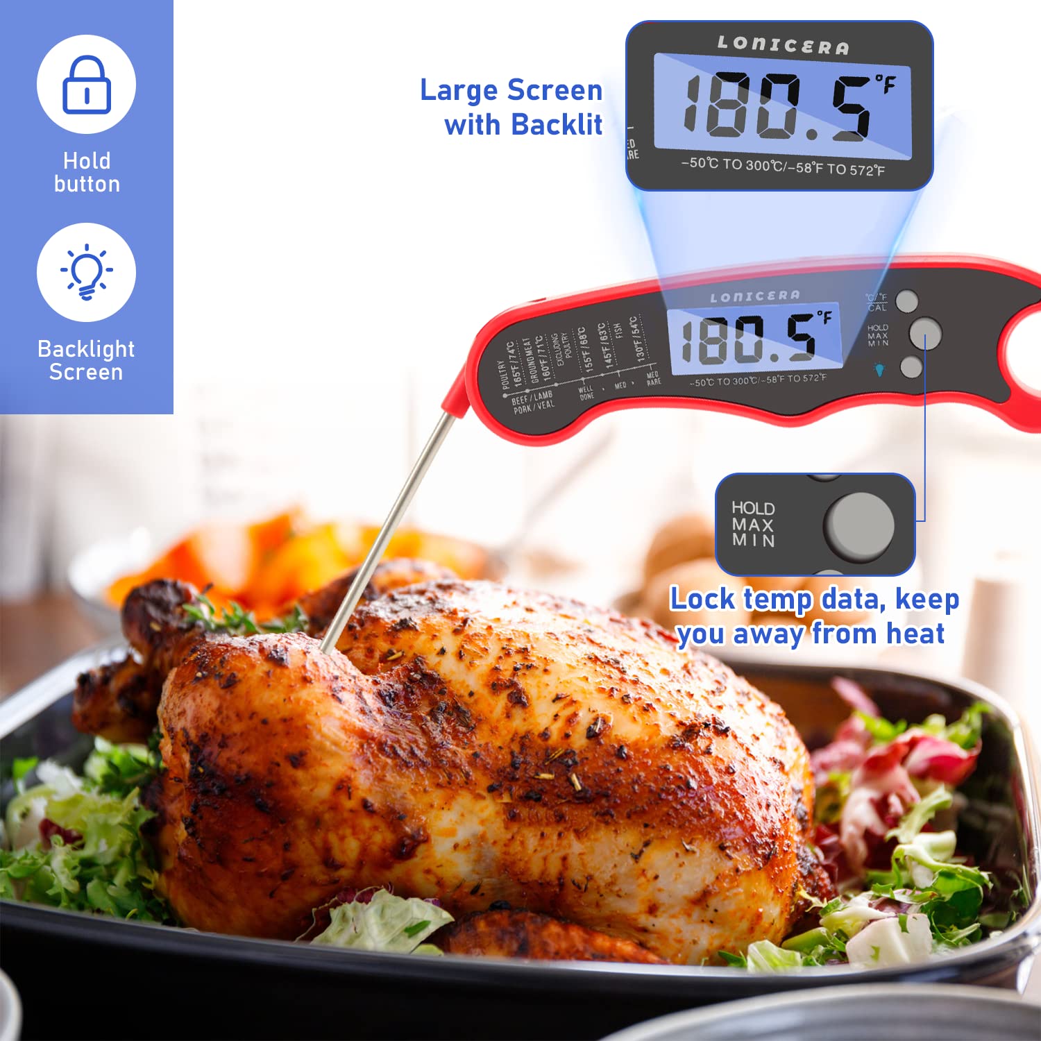 LONICERA 4.3-inch probe for versatile kitchen temperatures