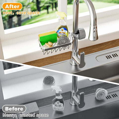LONIN stainless steel faucet rack closeup highlights rust-resistant chrome finish.