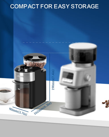 Lonkion Burr Coffee Grinder compact design fits small kitchens.