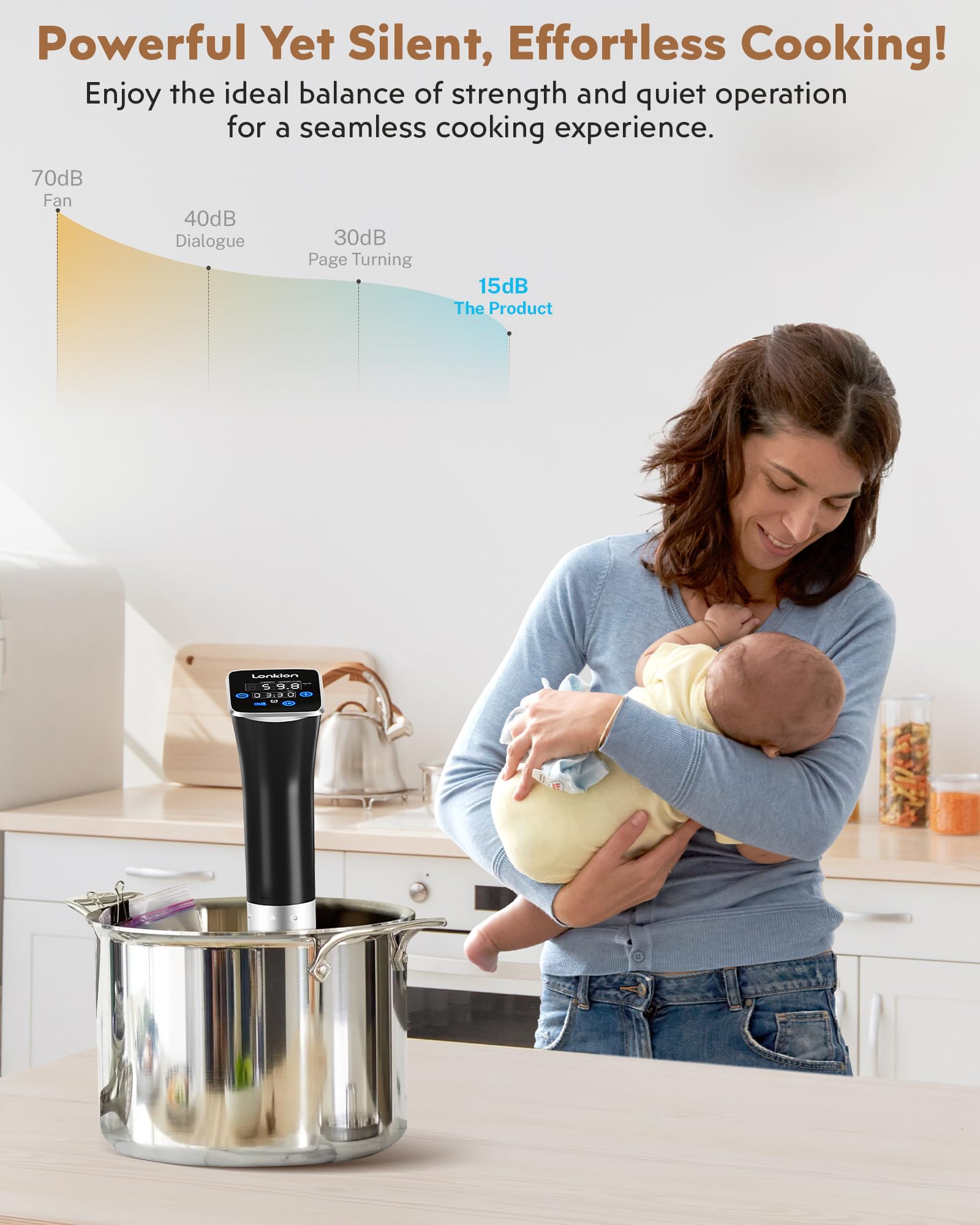 Lonkion sous vide cooker offers fast heating for quicker meals.