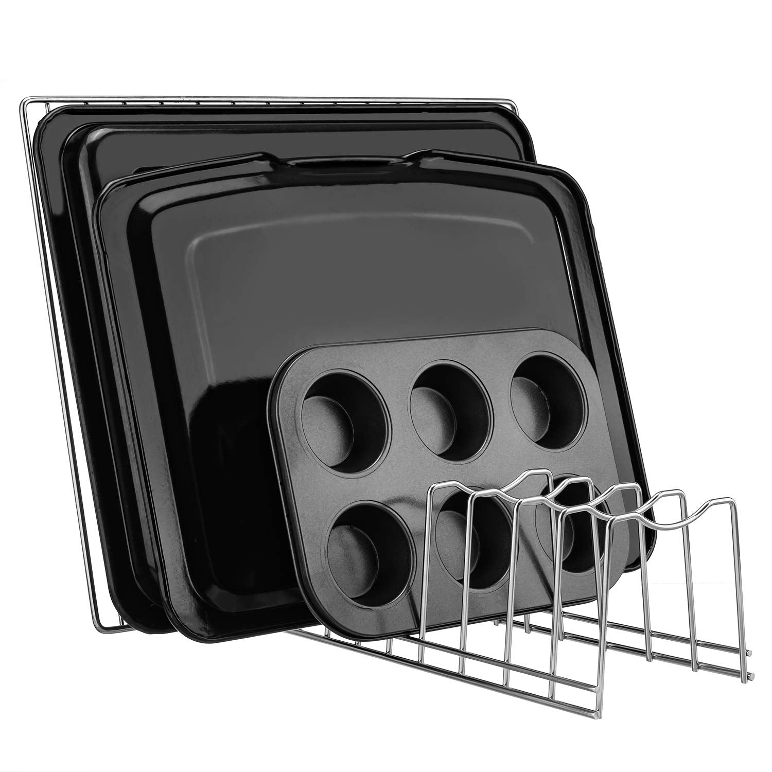 Lonpute pot lid organizer side view highlighting curved top for stability