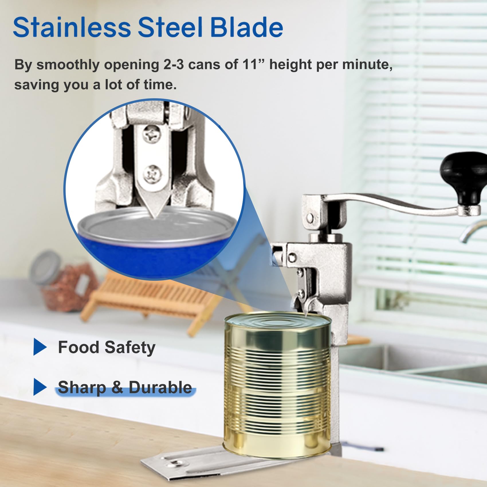 Lonsge countertop-mounted base keeps the opener secure during use.