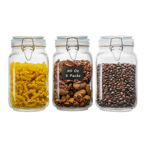 LOOIOOJ 50oz square glass jar with airtight lid for pantry storage and freshness.
