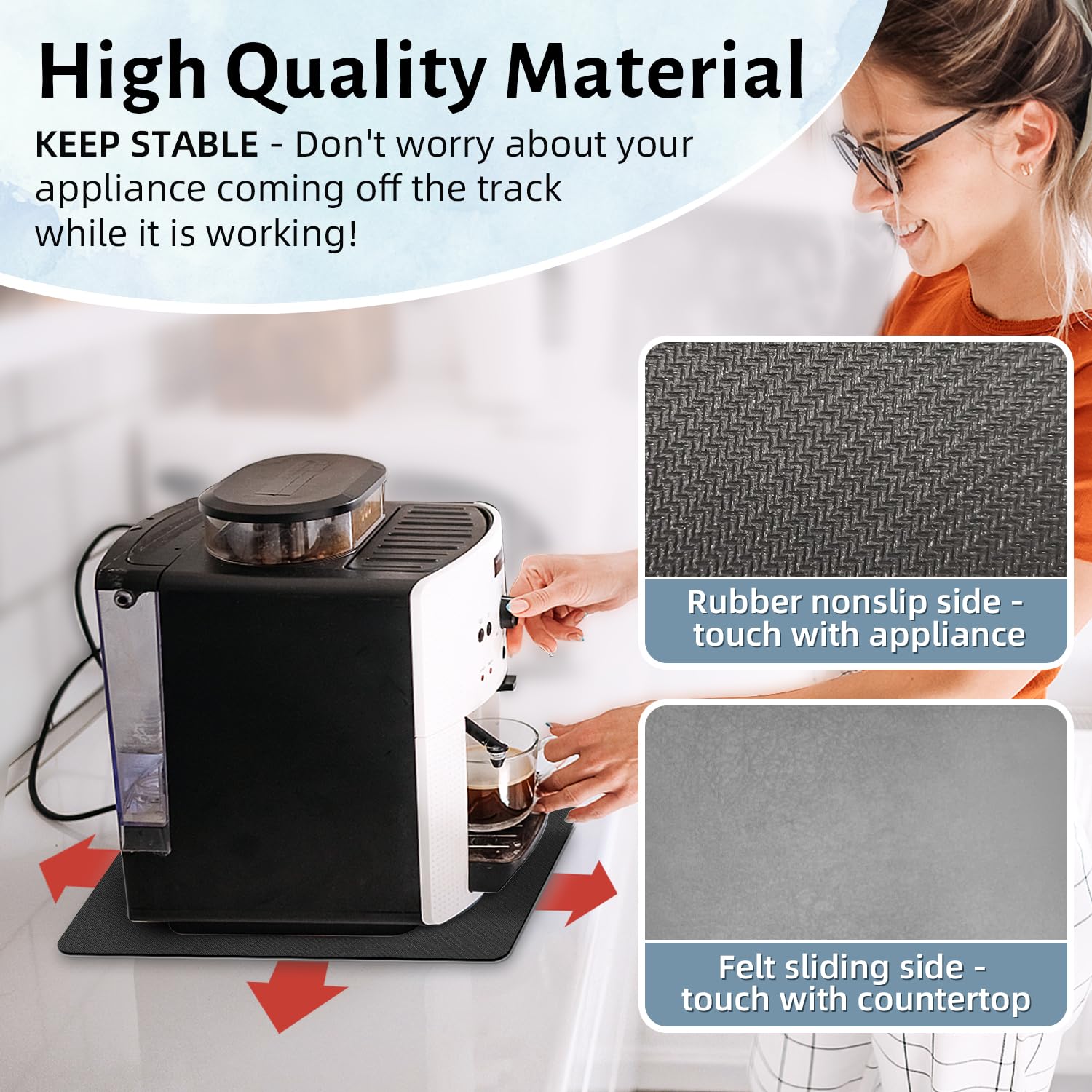 LOPNUR appliance slider with cut-to-fit design fits different bases.