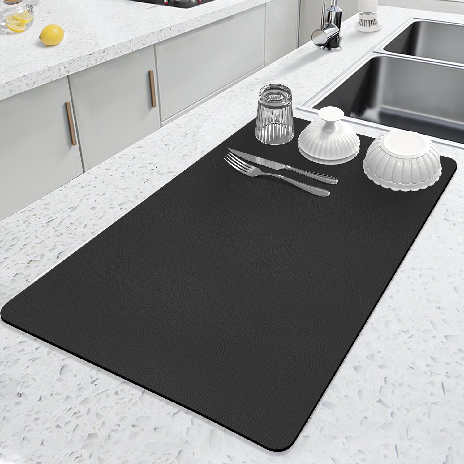 LOPNUR diatomite drying mat on counter quickly absorbs water for fast dish drying