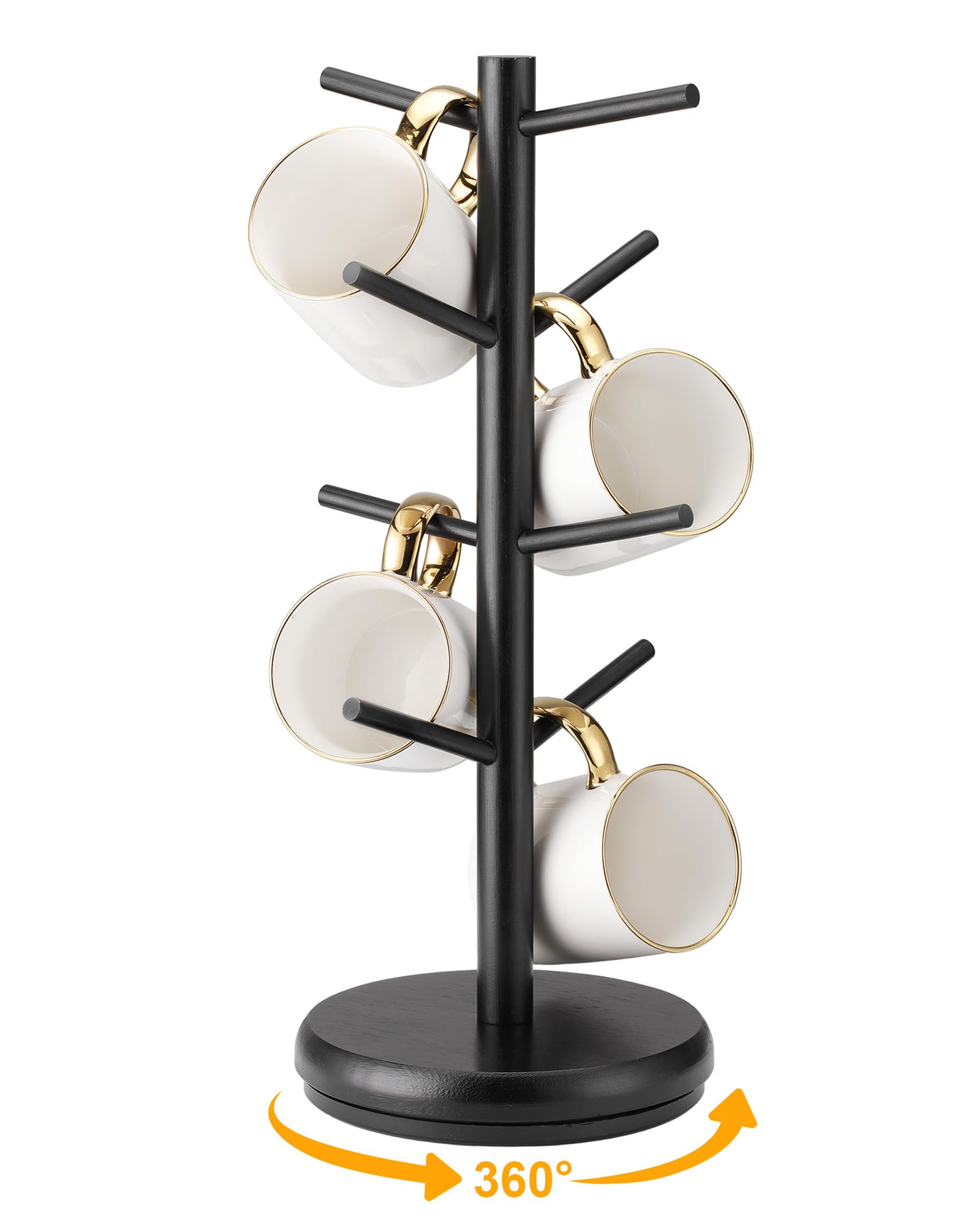 Lorbro Coffee Mug Tree 360° rotation base enables easy mug reach on a tidy counter