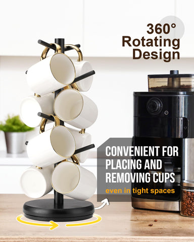 Lorbro Mug Tree with 8 hooks holds eight mugs neatly and accessibly