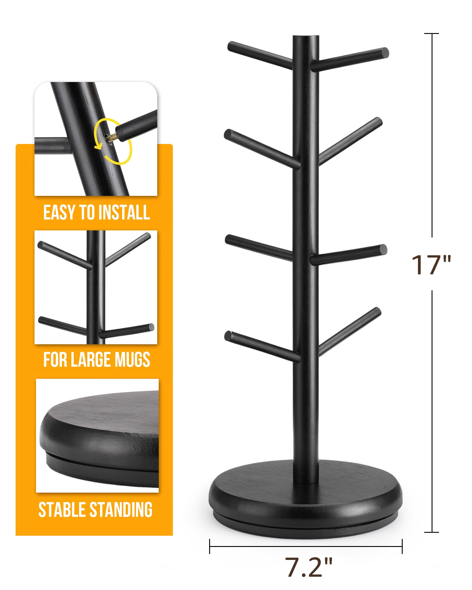 Lorbro mug tree includes easy tool-free assembly