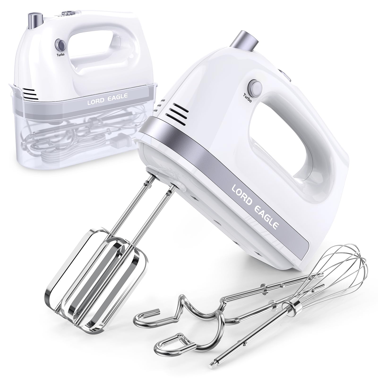 Lord Eagle hand mixer with 5-speed controls; precise mixing for batters
