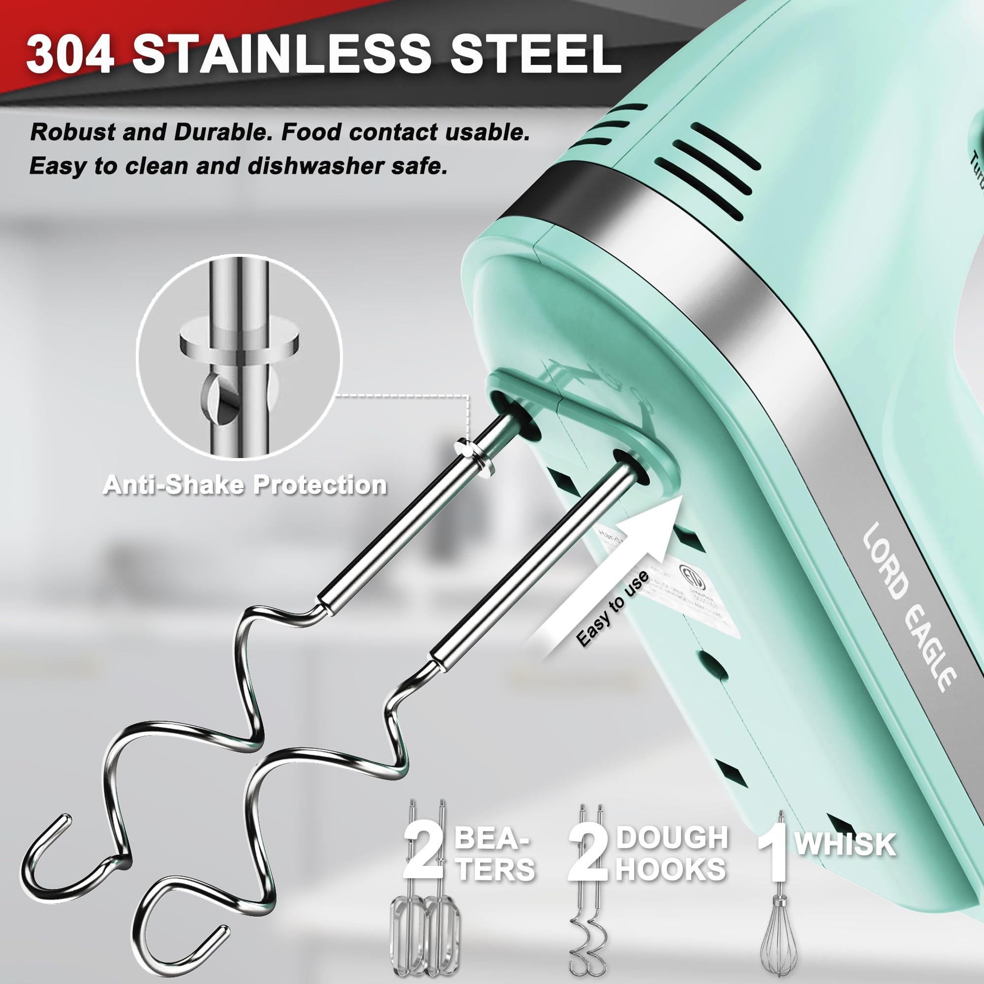 Lord Eagle Hand Mixer with 5 speeds highlighted for versatile control