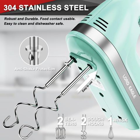 Lord Eagle Hand Mixer with 5 speeds highlighted for versatile control