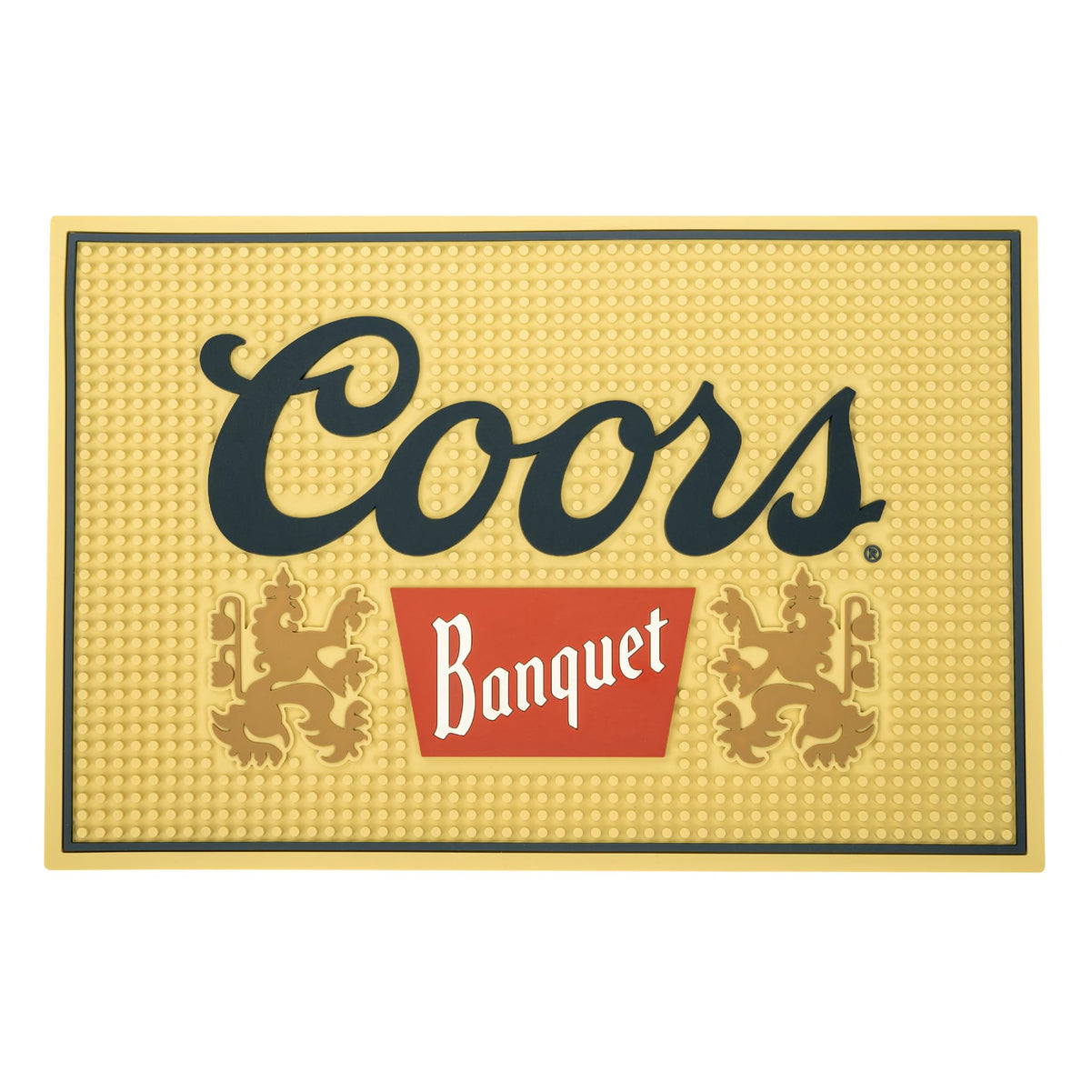 LORD'S ROCKS Coors Banquet bar mat front view protects countertops from spills