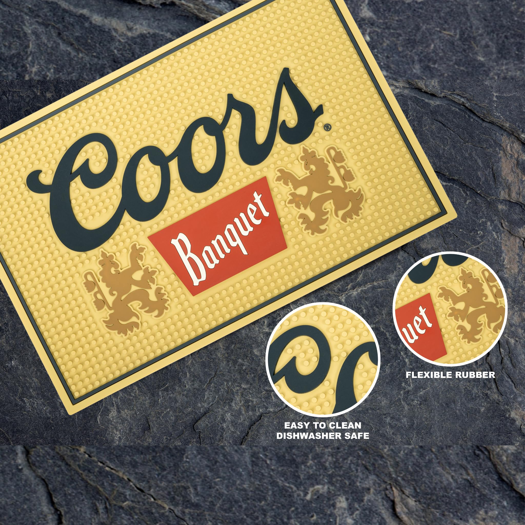 LORD'S ROCKS Coors Banquet bar mat easy to clean with soap and water