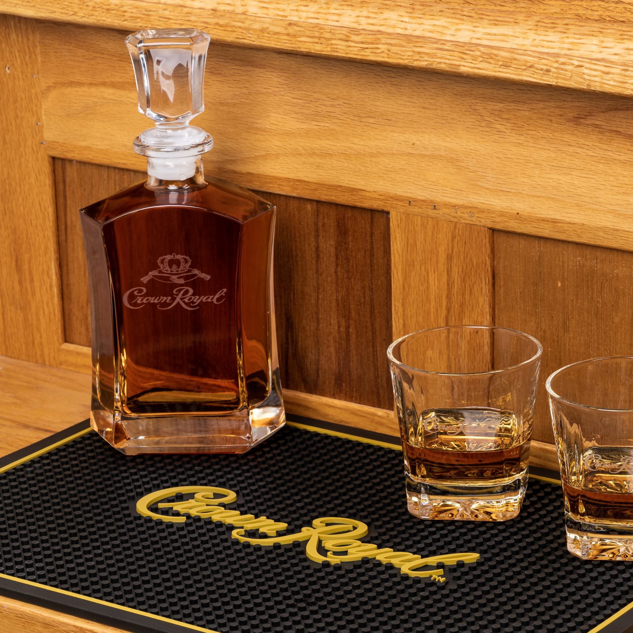 LORD'S ROCKS Crown Royal bar mat non-slip surface keeps glasses steady.