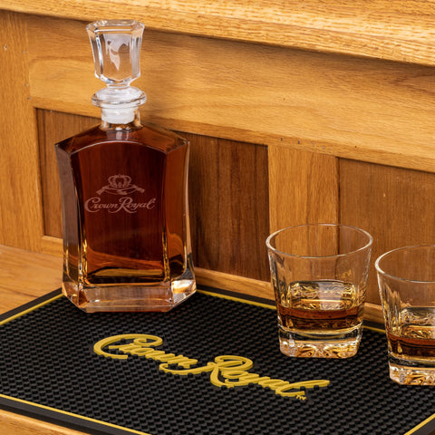 LORD'S ROCKS Crown Royal bar mat non-slip surface keeps glasses steady.