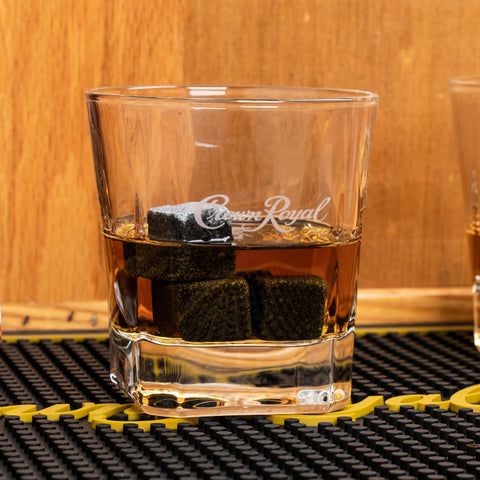 LORD'S ROCKS Crown Royal bar mat complements home bar setup for gatherings.