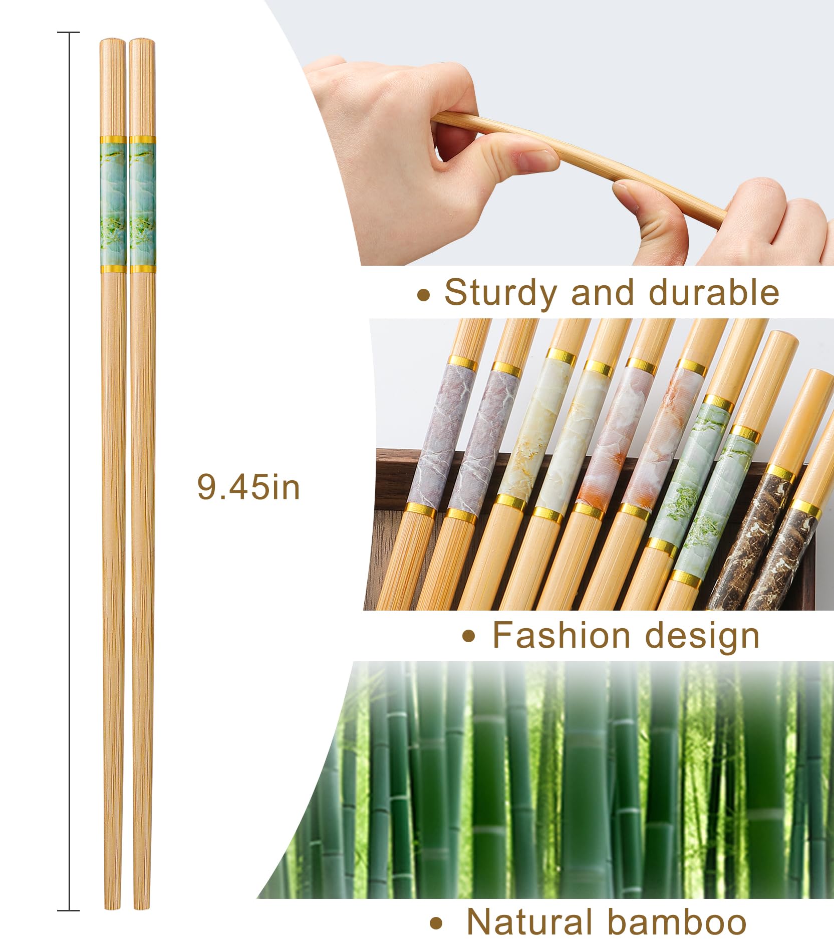 LOROTOCO anti-slip bamboo chopsticks with textured grip for easy handling