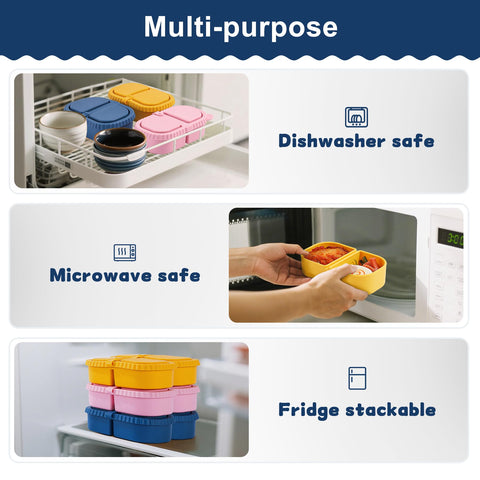 LOROTOCO easy-clean silicone snack containers, dishwasher safe and odor resistant.