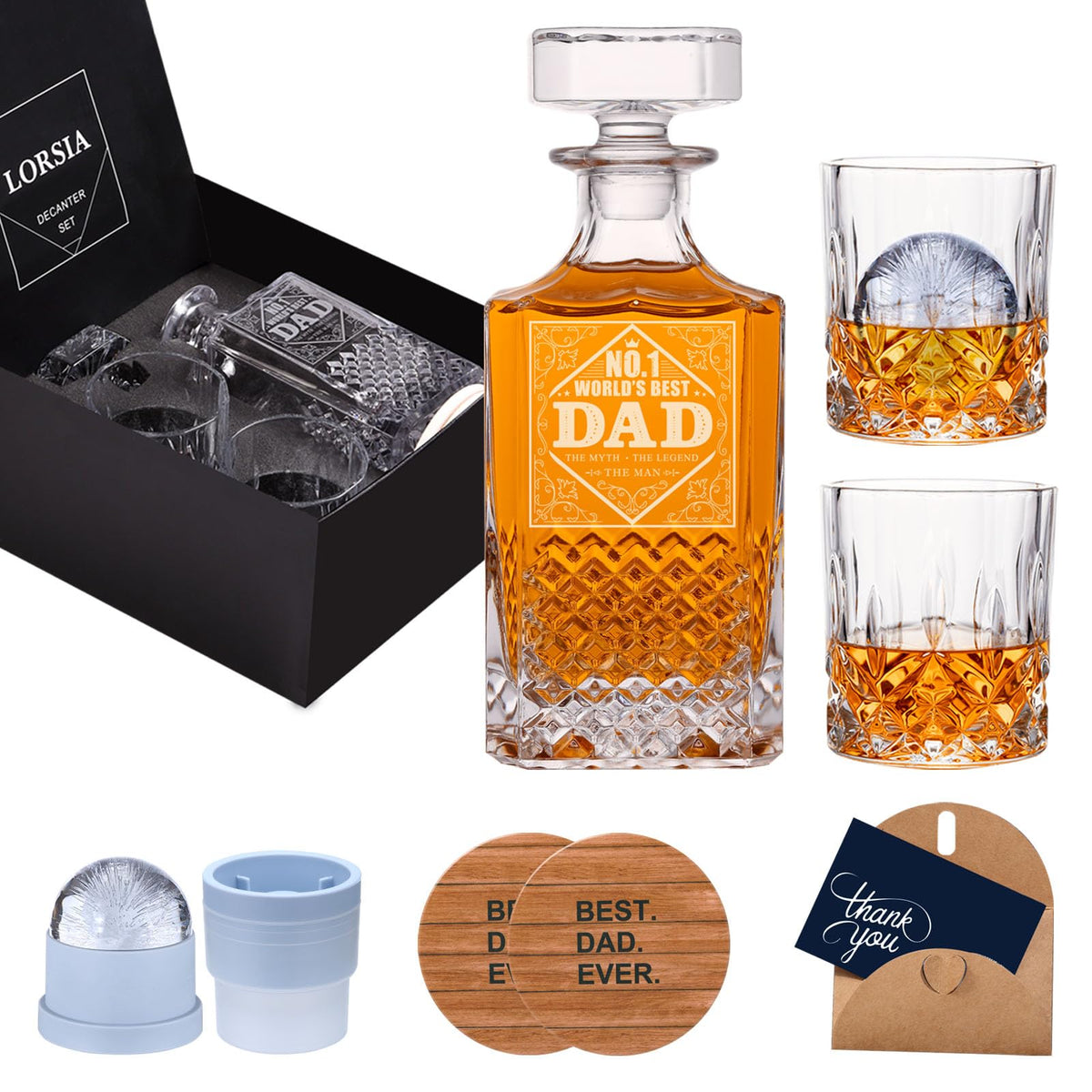 LORSIA gifts for Dad decanter set gift box showcases premium presentation for special occasions.