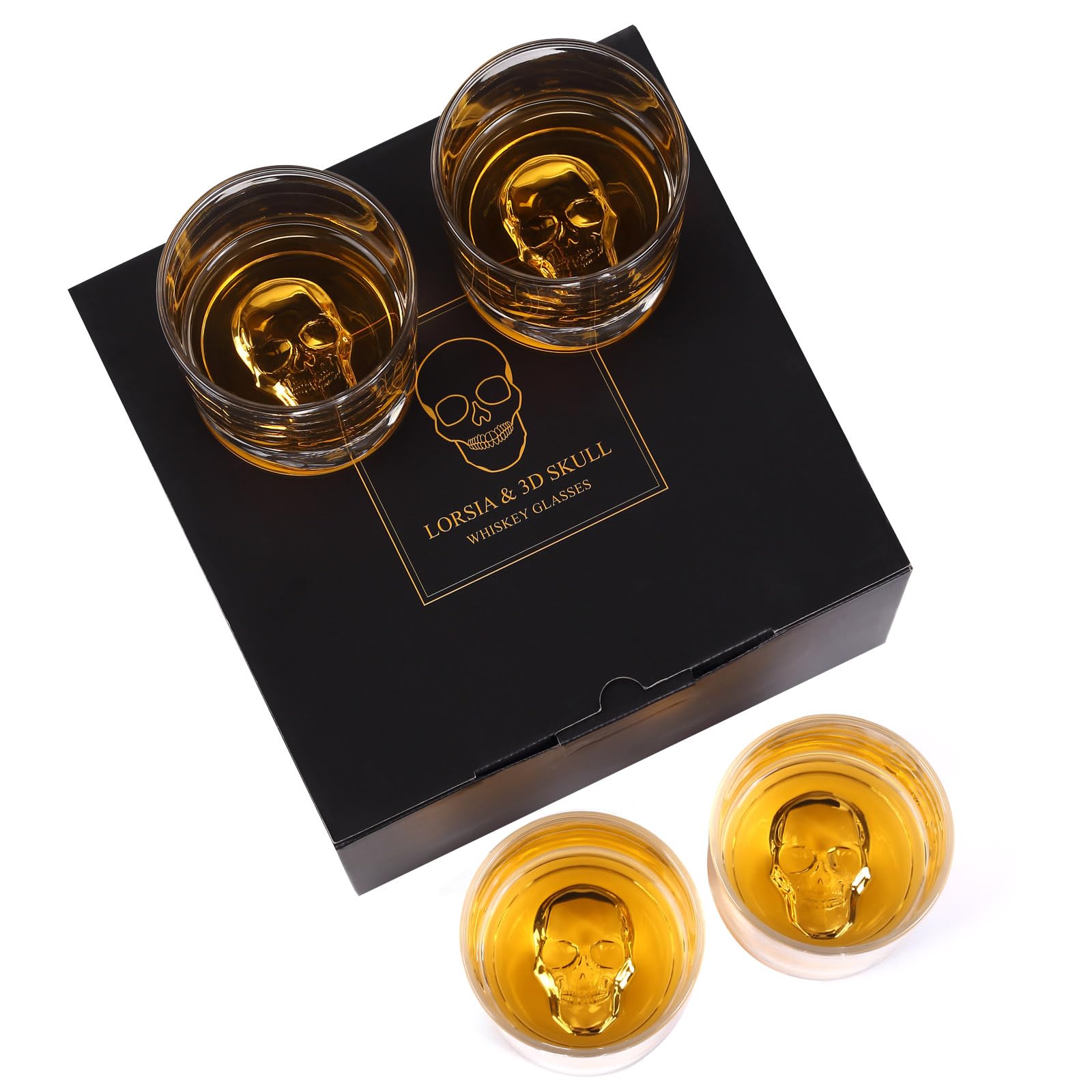 LORSIA skull-bottom hand-blown crystal glass for impressive whiskey presentations.