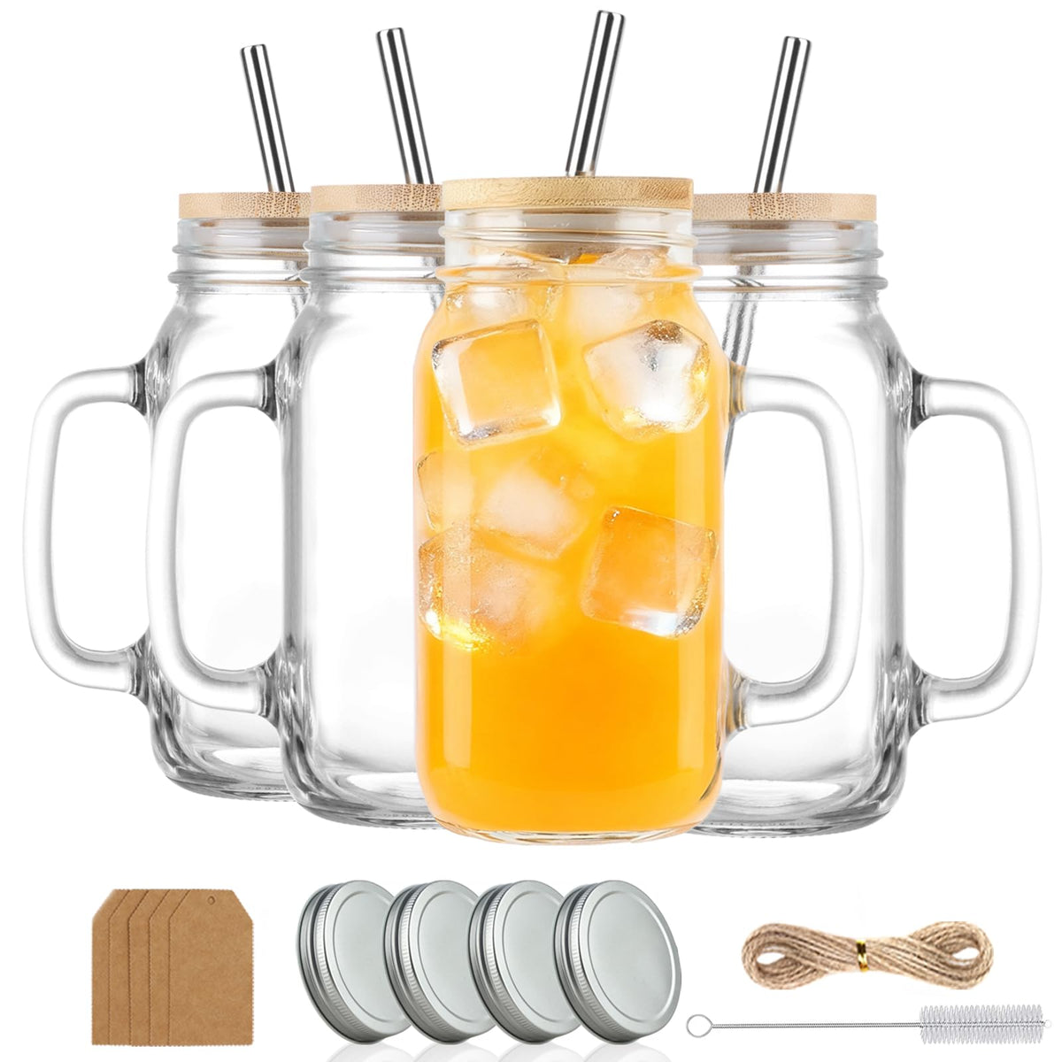 LOSANJI 24oz mason jar with handle for easy gripping and serving cold drinks.