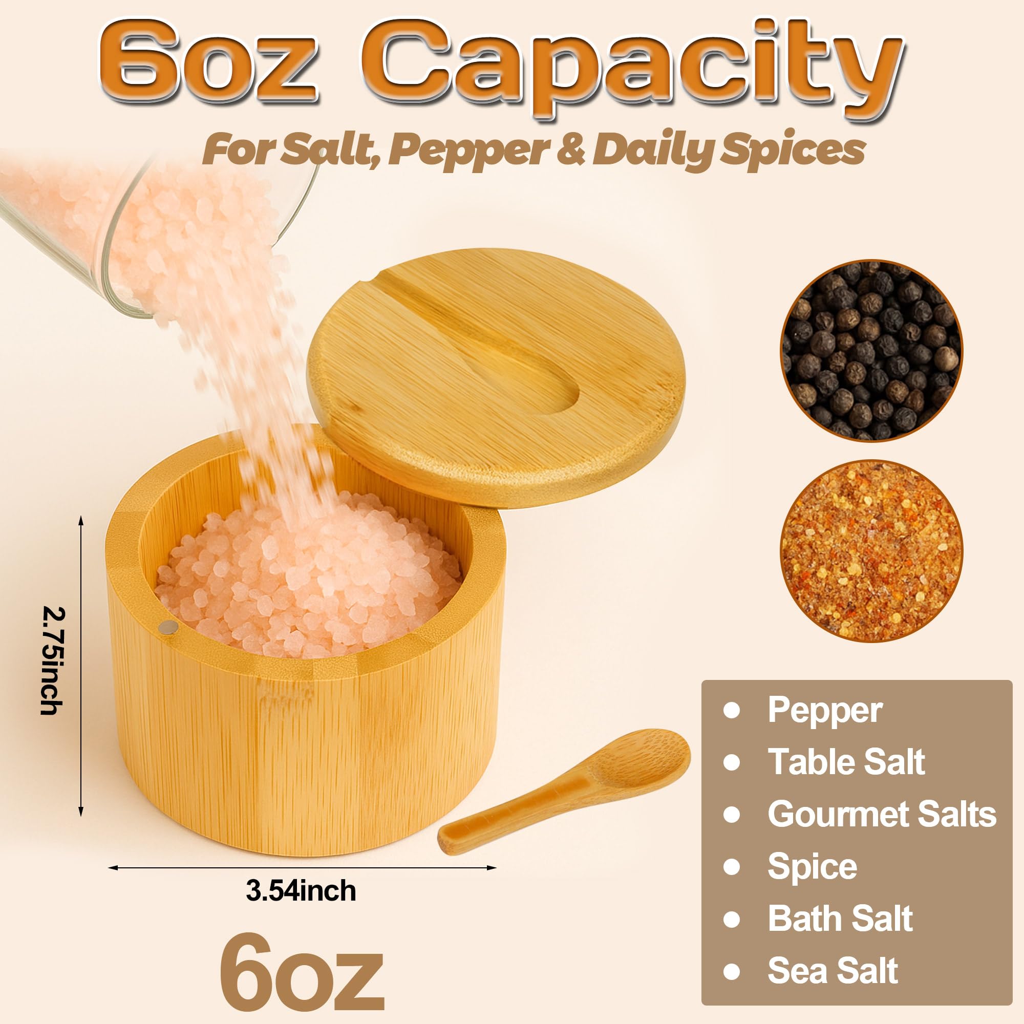 Loscarol table salt container in compact bamboo design.