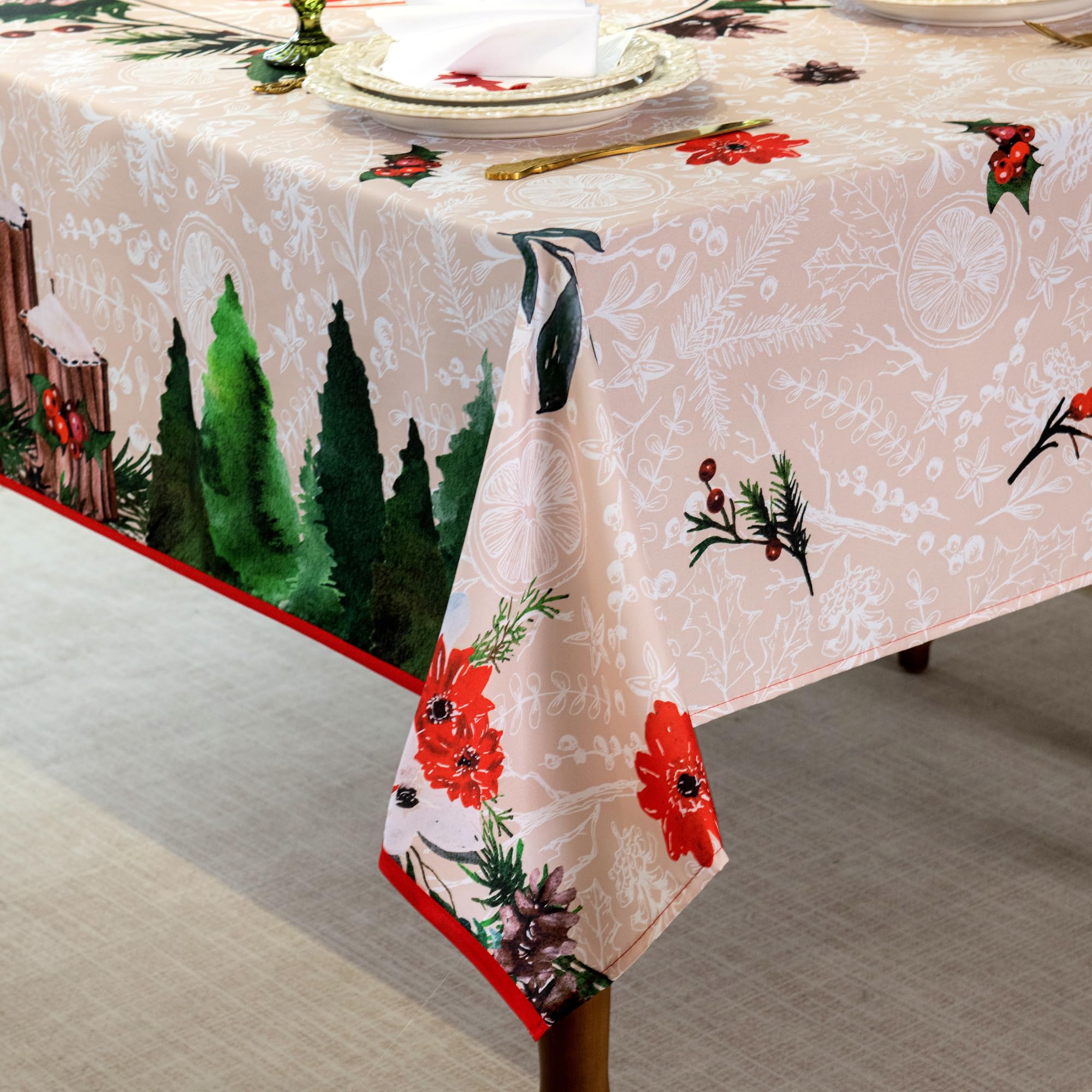 LOSIVISHE easy-clean tablecloth wipes clean or machine washes for busy homes