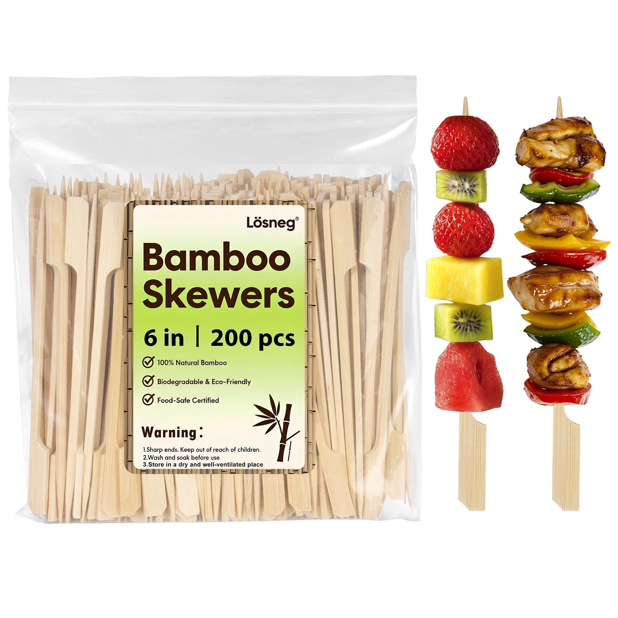 Losneg 6-inch bamboo skewers in pack for easy prep and serving.