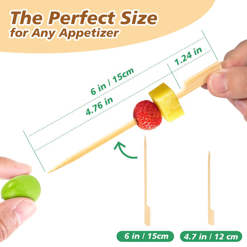Losneg flat paddle handle 6-inch skewers for secure, non-rolling serving.