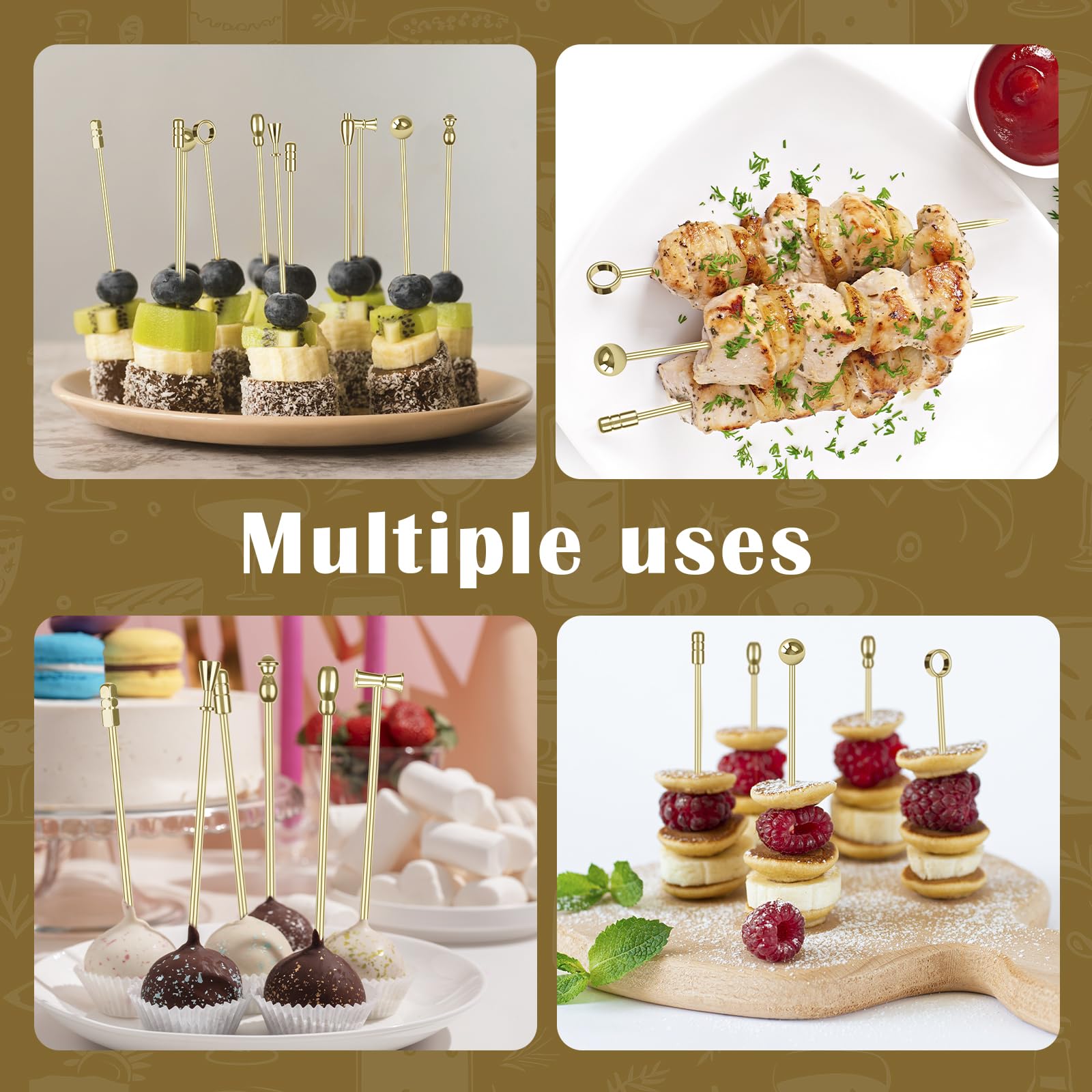 Losneg gold cocktail picks enhance home bars and entertaining events.