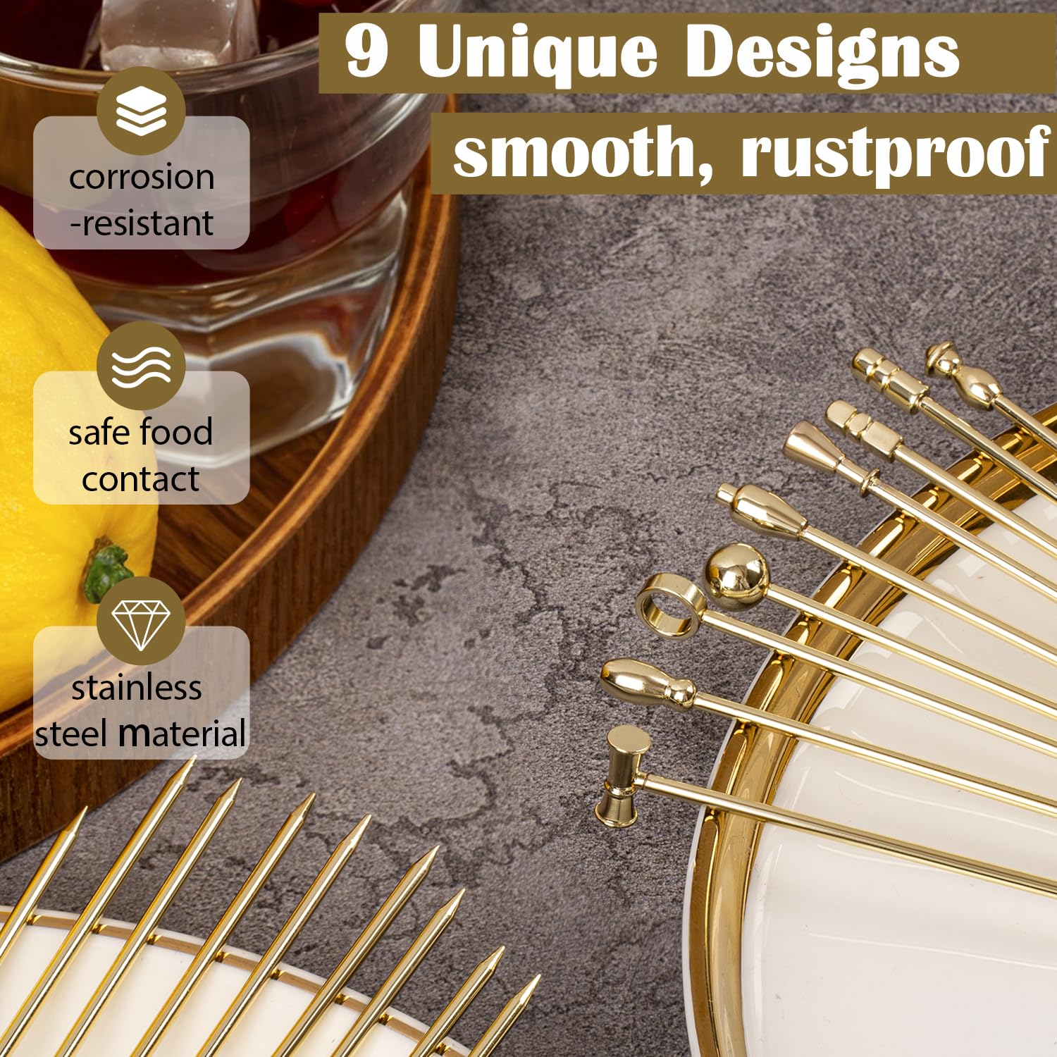 Losneg unique tail design picks help guests identify their glass at gatherings.