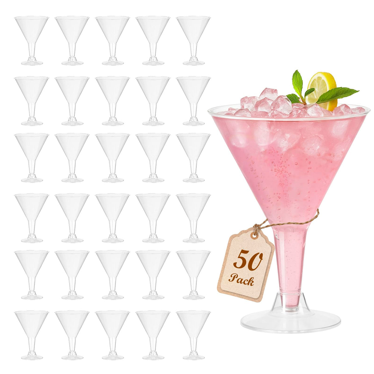 Losneg plastic martini glasses disposable 50-pack clear for elegant party service