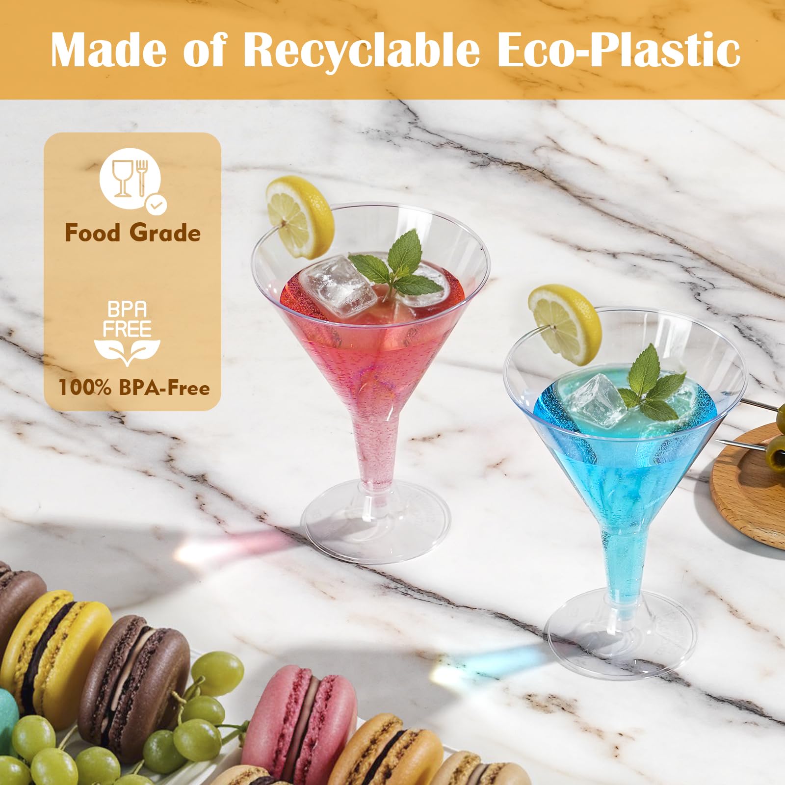 Losneg stackable plastic martini glasses save space during transport