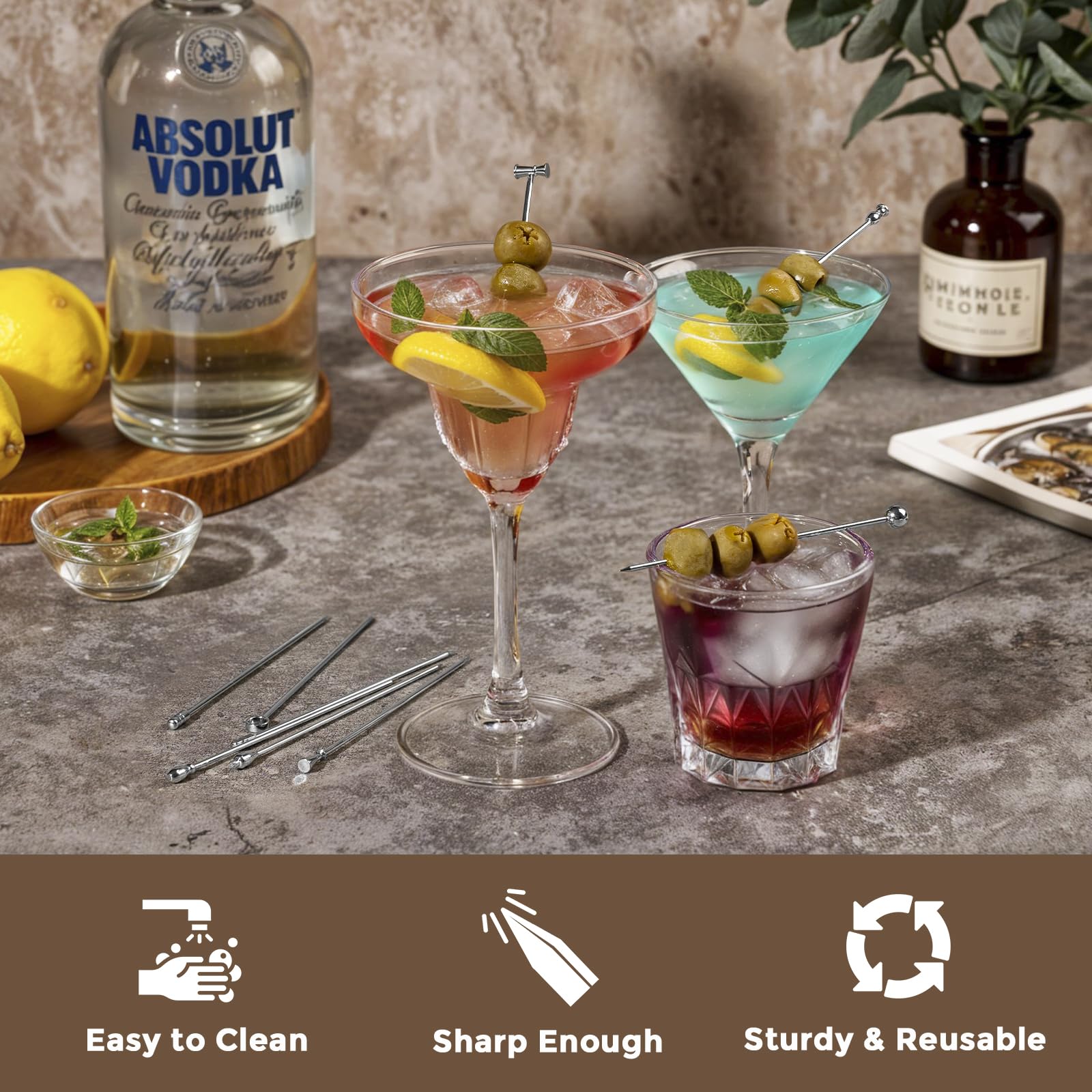 Losneg reusable martini picks resistant to wear and easy to rinse