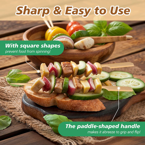 Losneg skewers with sharpened tips for clean piercing of foods.
