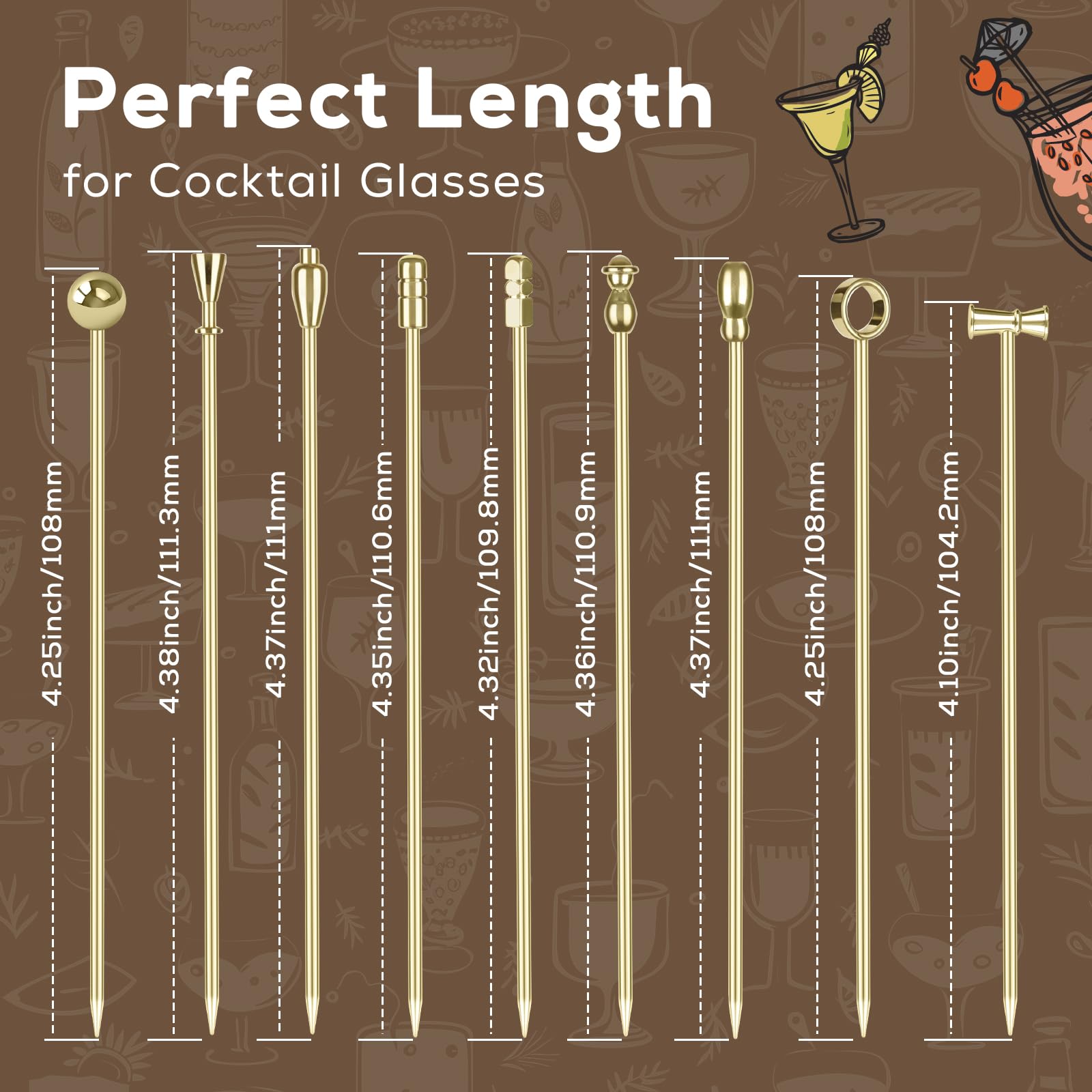 Losneg tail-design cocktail picks help guests identify their glass instantly.